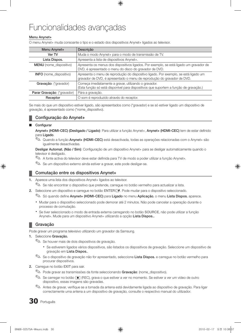 Funcionalidades avançadas | Samsung PS50C450B1W User Manual | Page 270 / 361