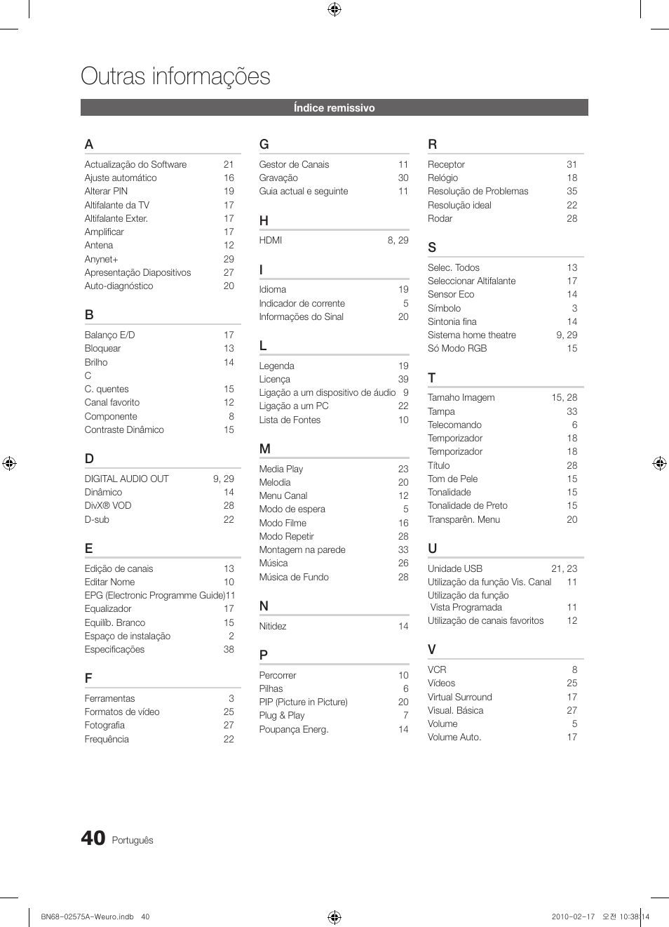Outras informações | Samsung PS50C450B1W User Manual | Page 280 / 361