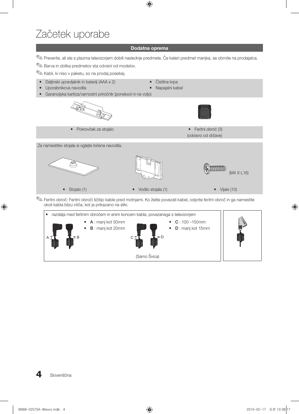 Začetek uporabe | Samsung PS50C450B1W User Manual | Page 284 / 361