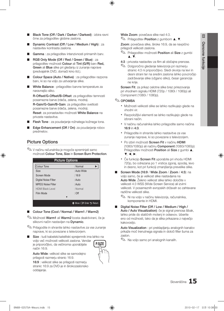 Picture options | Samsung PS50C450B1W User Manual | Page 295 / 361