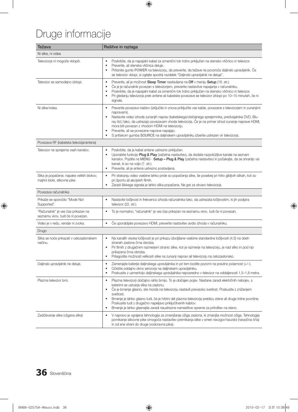 Druge informacije | Samsung PS50C450B1W User Manual | Page 316 / 361