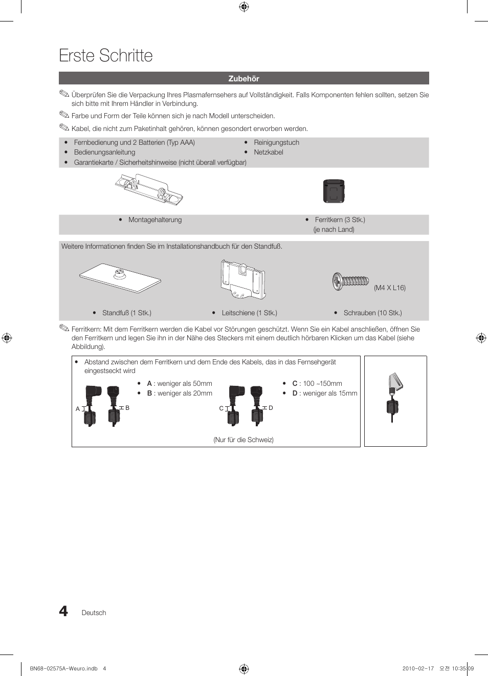 Erste schritte | Samsung PS50C450B1W User Manual | Page 84 / 361