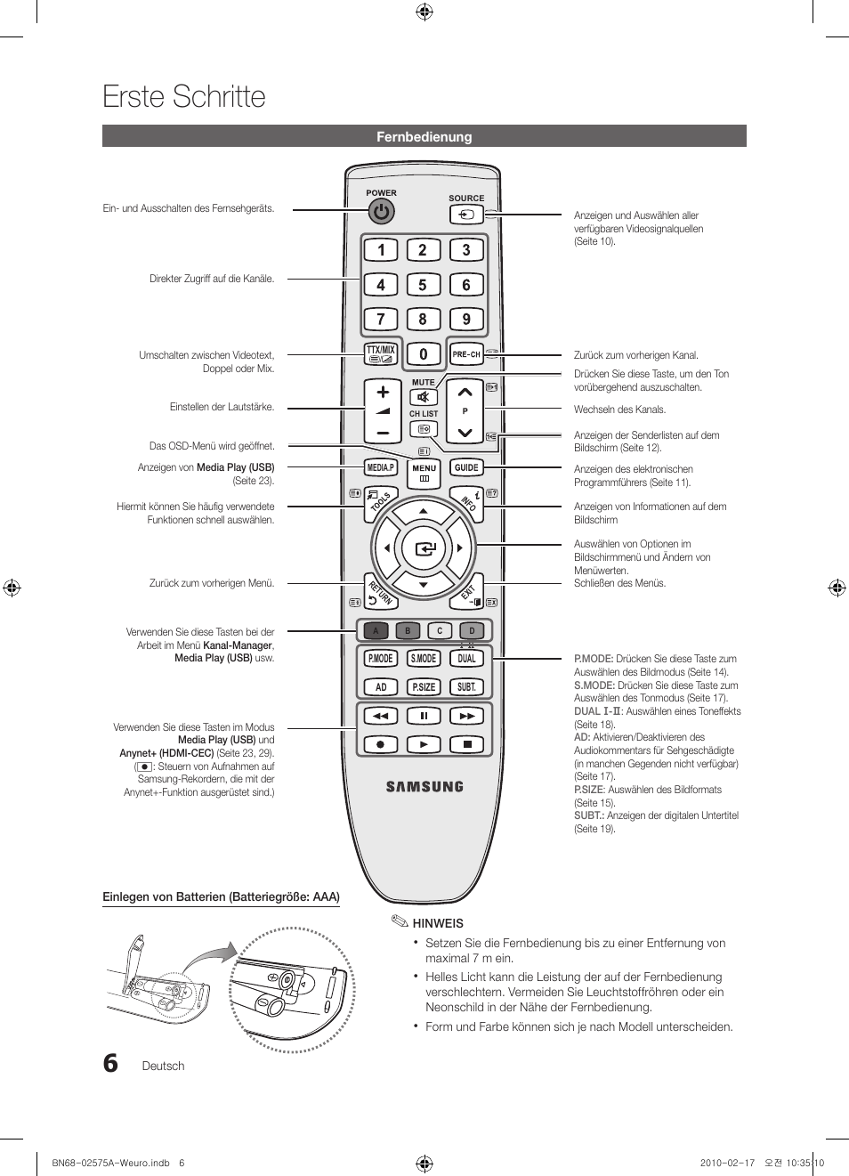Erste schritte | Samsung PS50C450B1W User Manual | Page 86 / 361