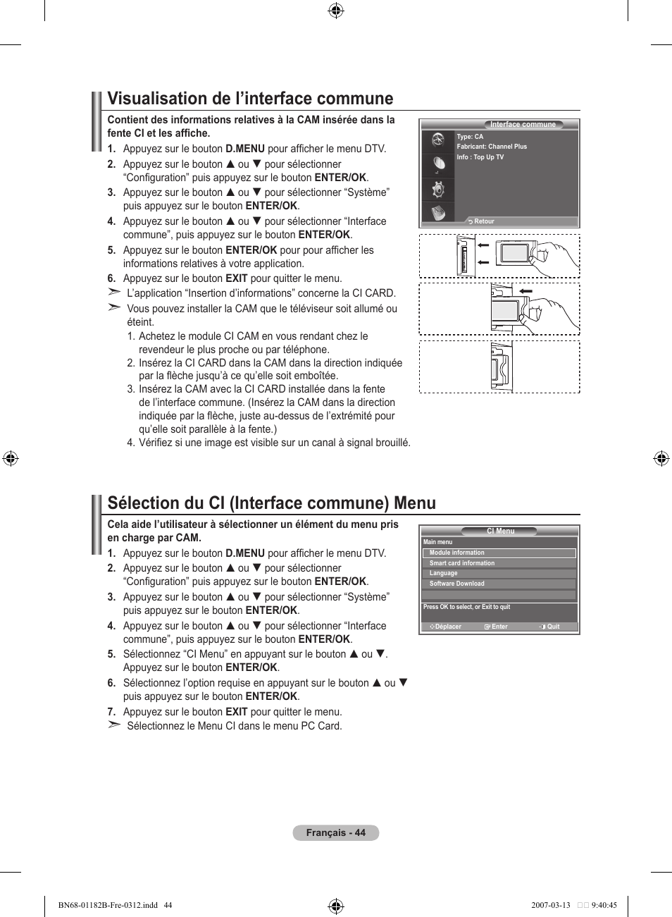 Visualisation de l’interface commune, Sélection du ci (interface commune) menu | Samsung LE40S86BD User Manual | Page 104 / 466