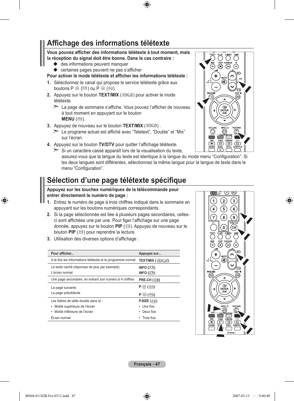 Affichage des informations télétexte, Sélection d’une page télétexte spécifique | Samsung LE40S86BD User Manual | Page 107 / 466