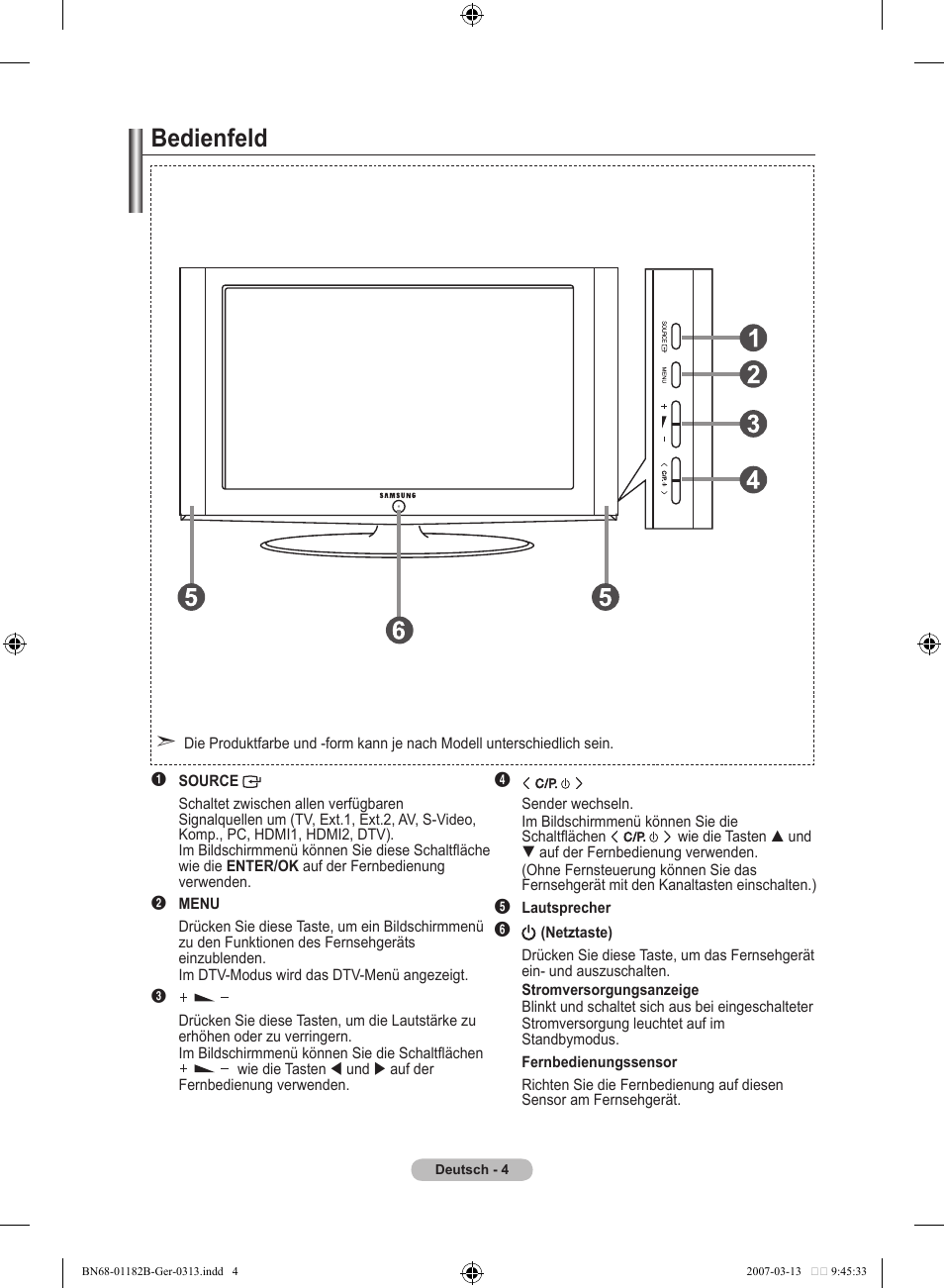Bedienfeld | Samsung LE40S86BD User Manual | Page 122 / 466