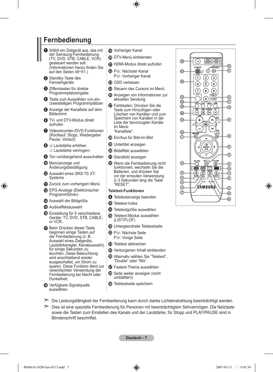 Fernbedienung | Samsung LE40S86BD User Manual | Page 125 / 466