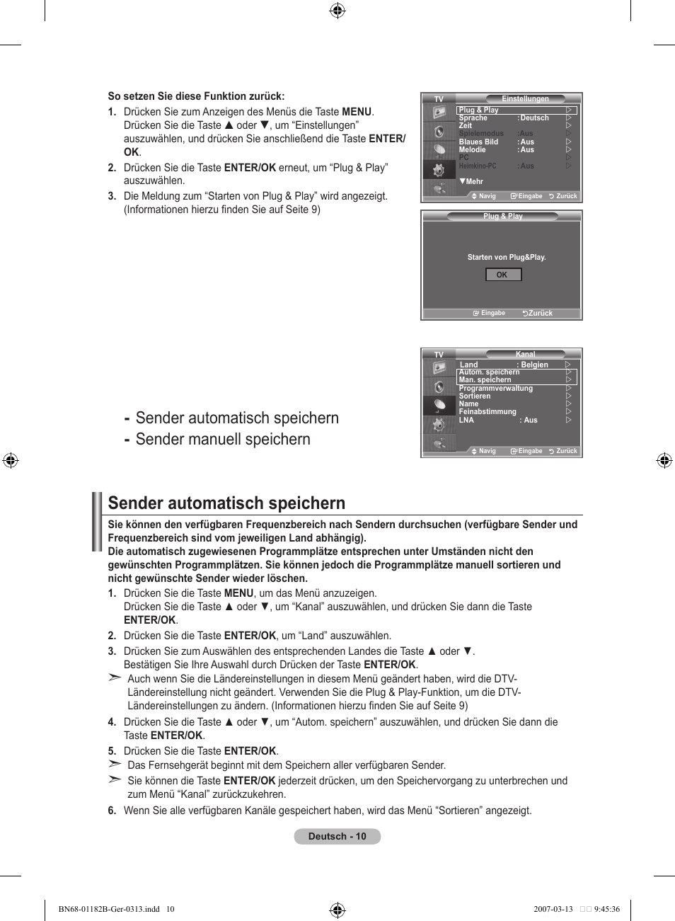 Sender automatisch speichern | Samsung LE40S86BD User Manual | Page 128 / 466