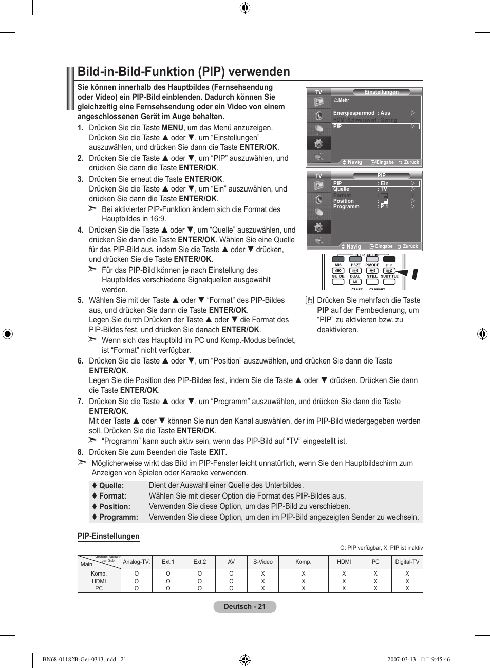 Bild-in-bild-funktion (pip) verwenden | Samsung LE40S86BD User Manual | Page 139 / 466
