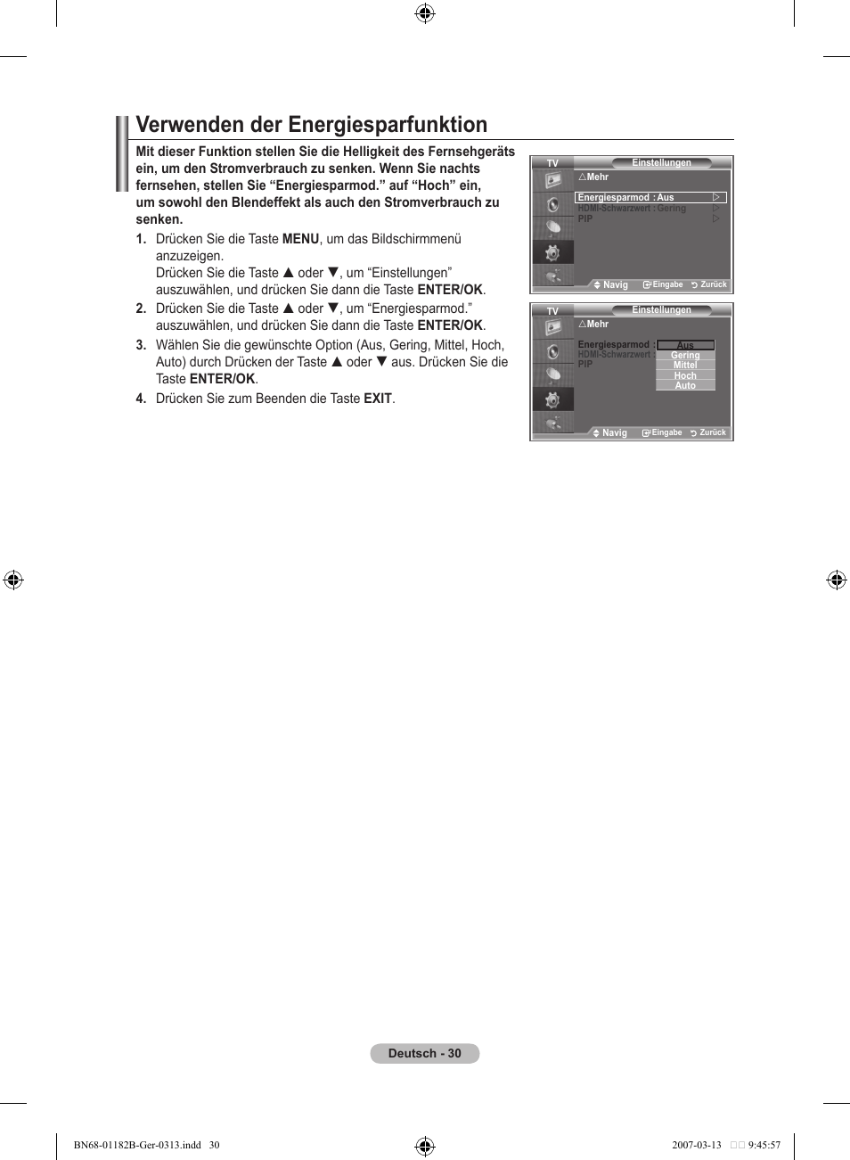 Verwenden der energiesparfunktion | Samsung LE40S86BD User Manual | Page 148 / 466
