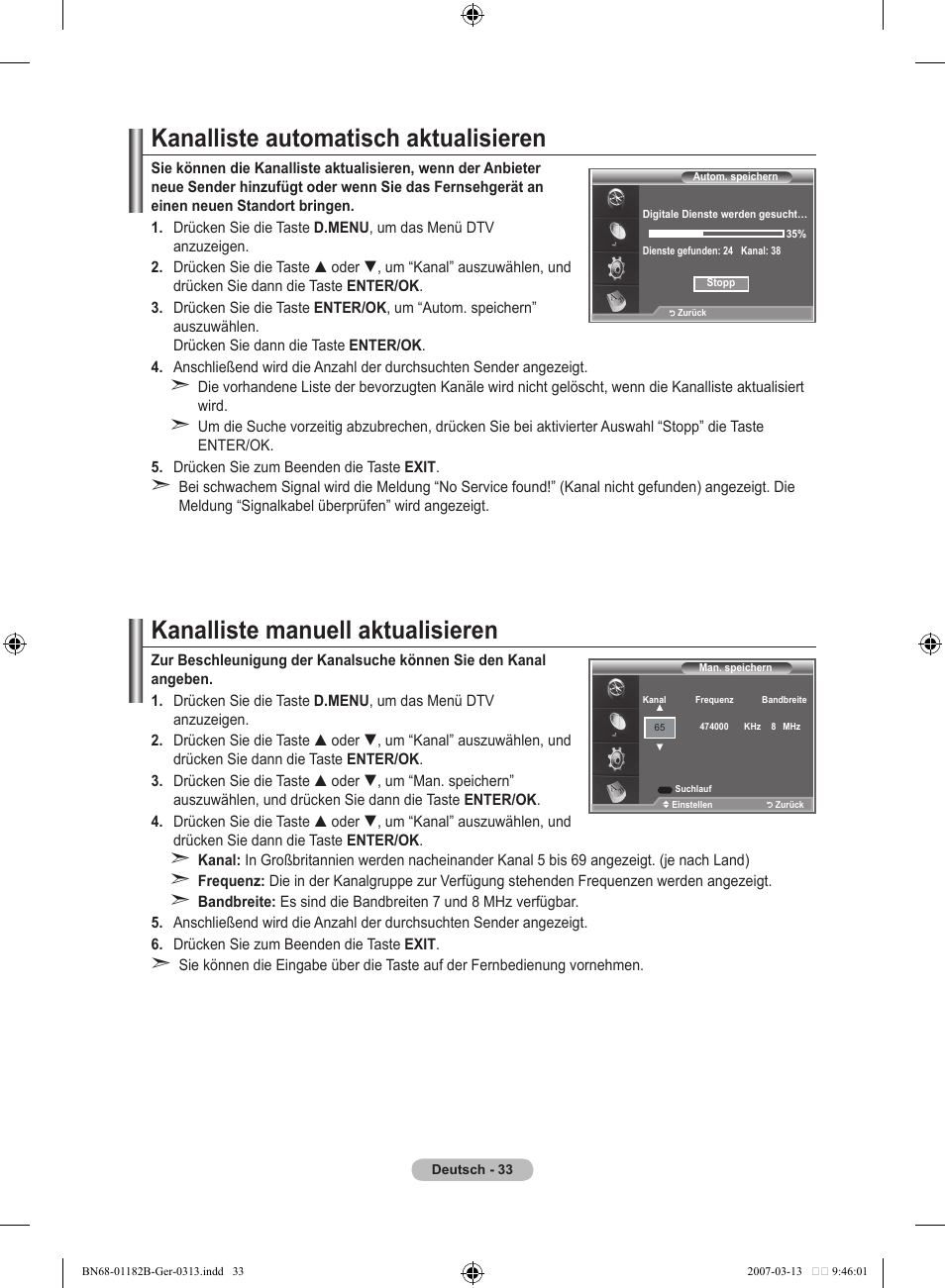 Kanalliste automatisch aktualisieren, Kanalliste manuell aktualisieren | Samsung LE40S86BD User Manual | Page 151 / 466