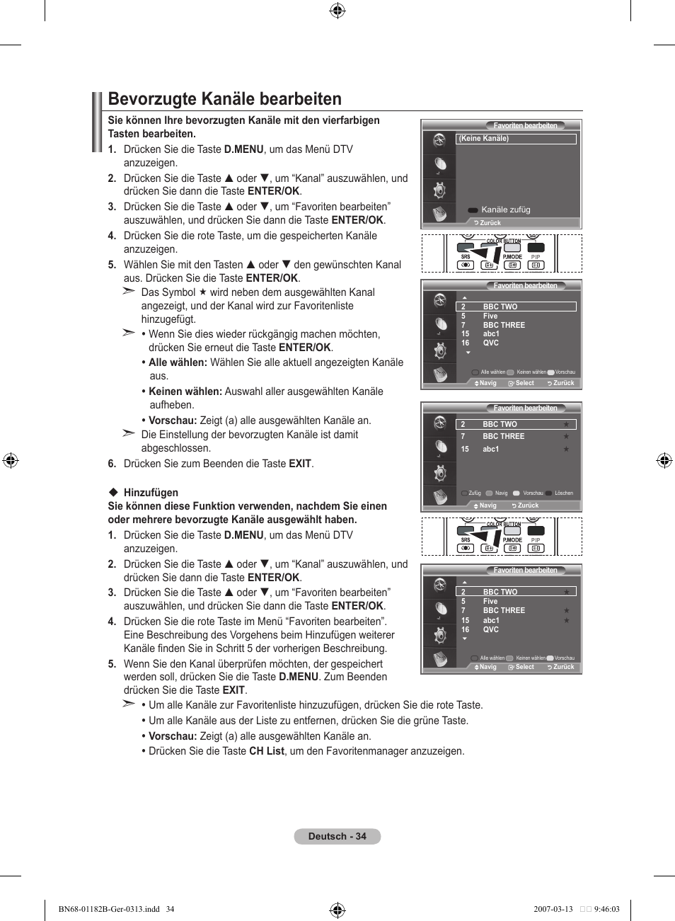 Bevorzugte kanäle bearbeiten | Samsung LE40S86BD User Manual | Page 152 / 466