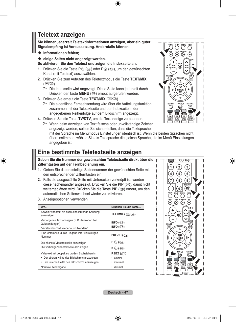 Teletext anzeigen, Eine bestimmte teletextseite anzeigen | Samsung LE40S86BD User Manual | Page 165 / 466