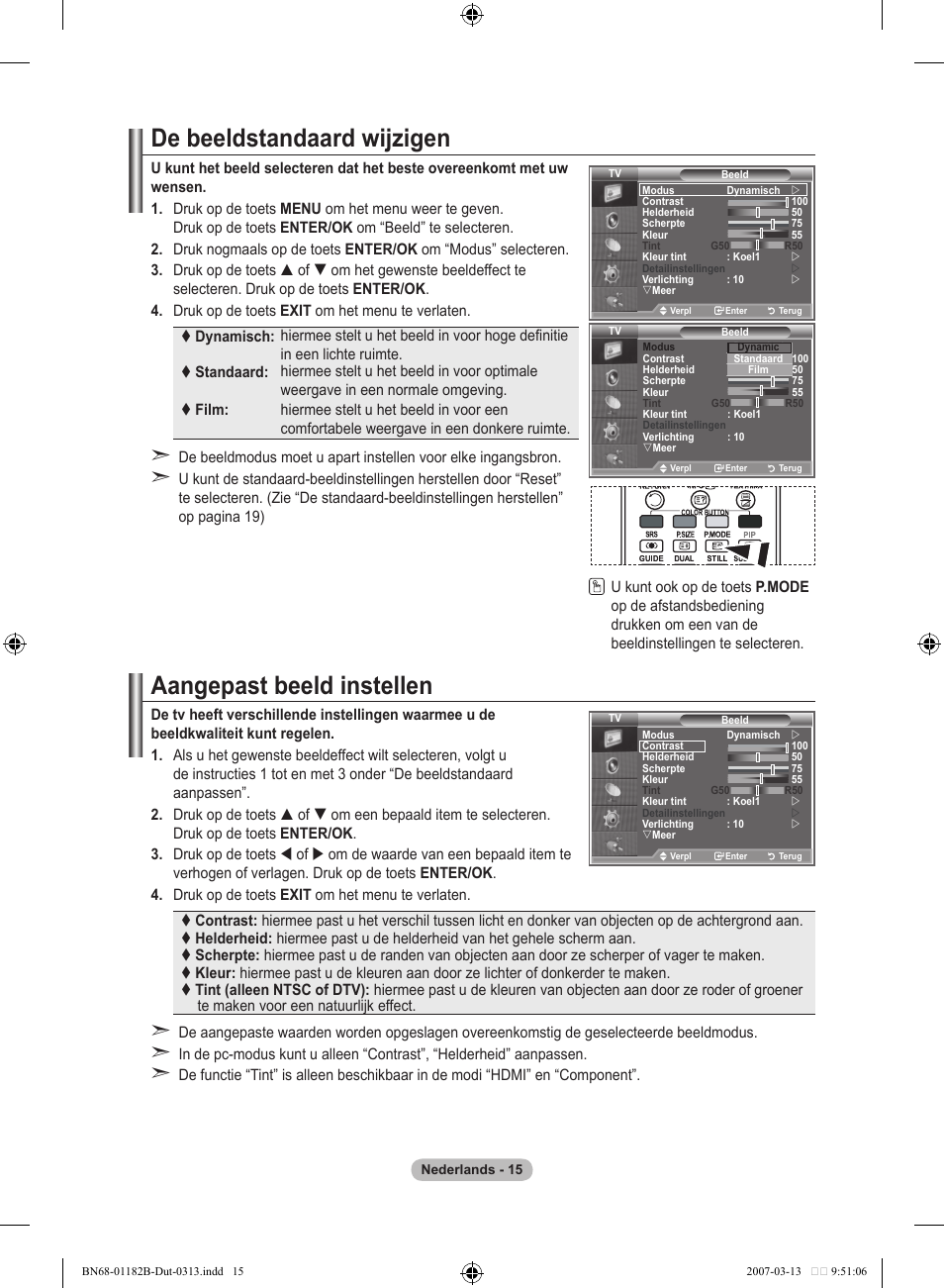 De beeldstandaard wijzigen, Aangepast beeld instellen | Samsung LE40S86BD User Manual | Page 191 / 466