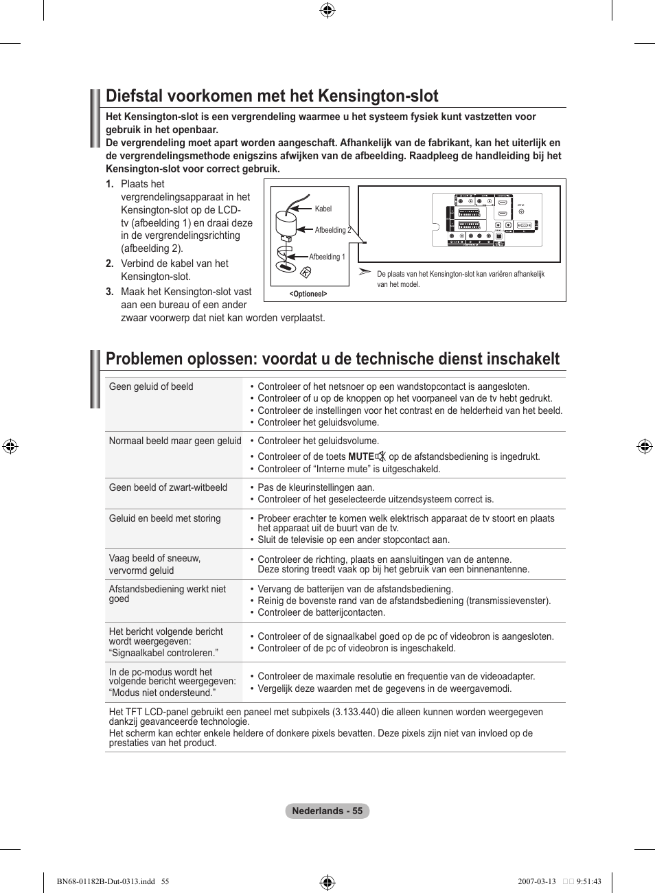 Diefstal voorkomen met het kensington-slot | Samsung LE40S86BD User Manual | Page 231 / 466