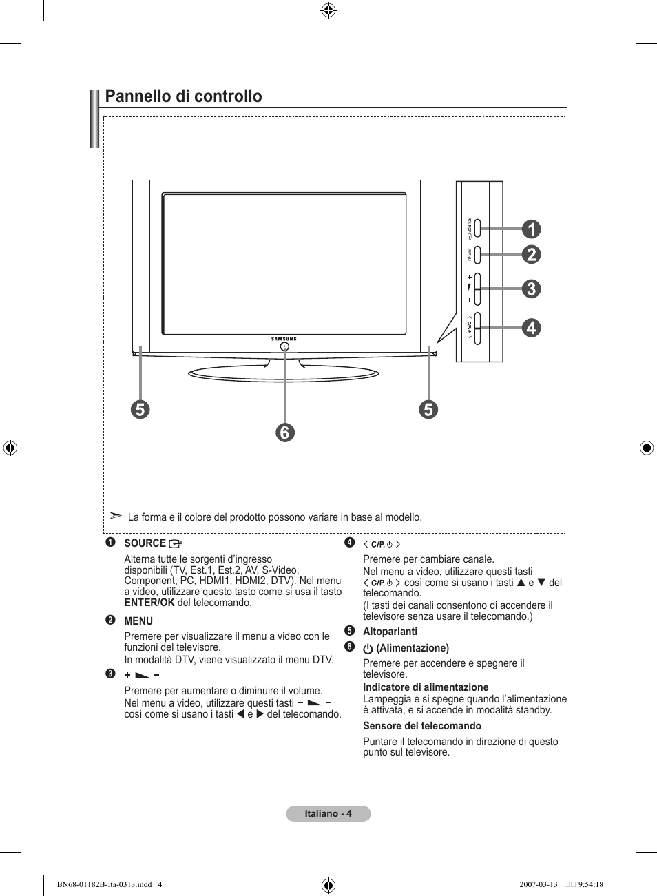 Pannello di controllo | Samsung LE40S86BD User Manual | Page 238 / 466