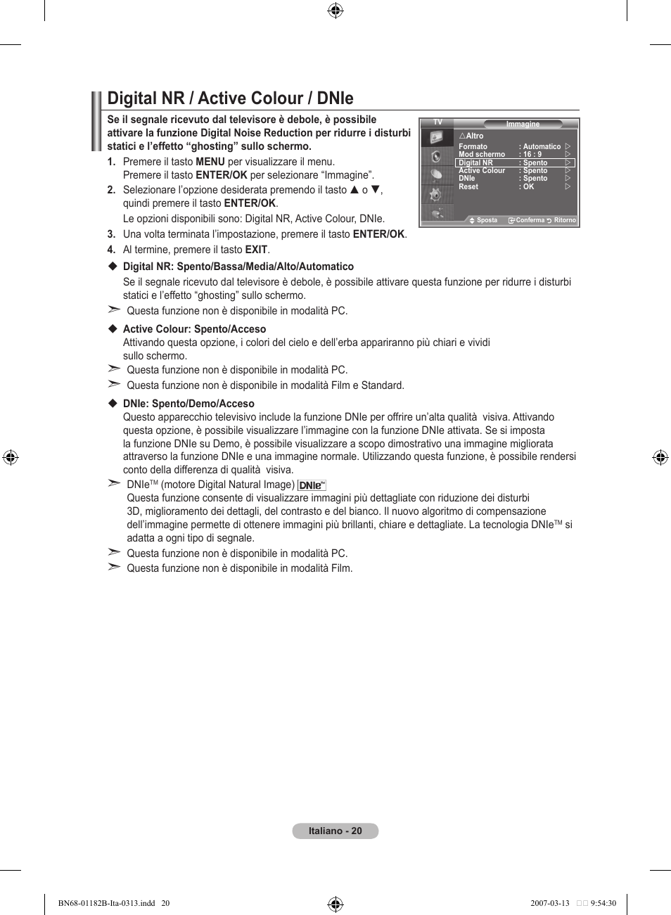 Digital nr / active colour / dnie | Samsung LE40S86BD User Manual | Page 254 / 466