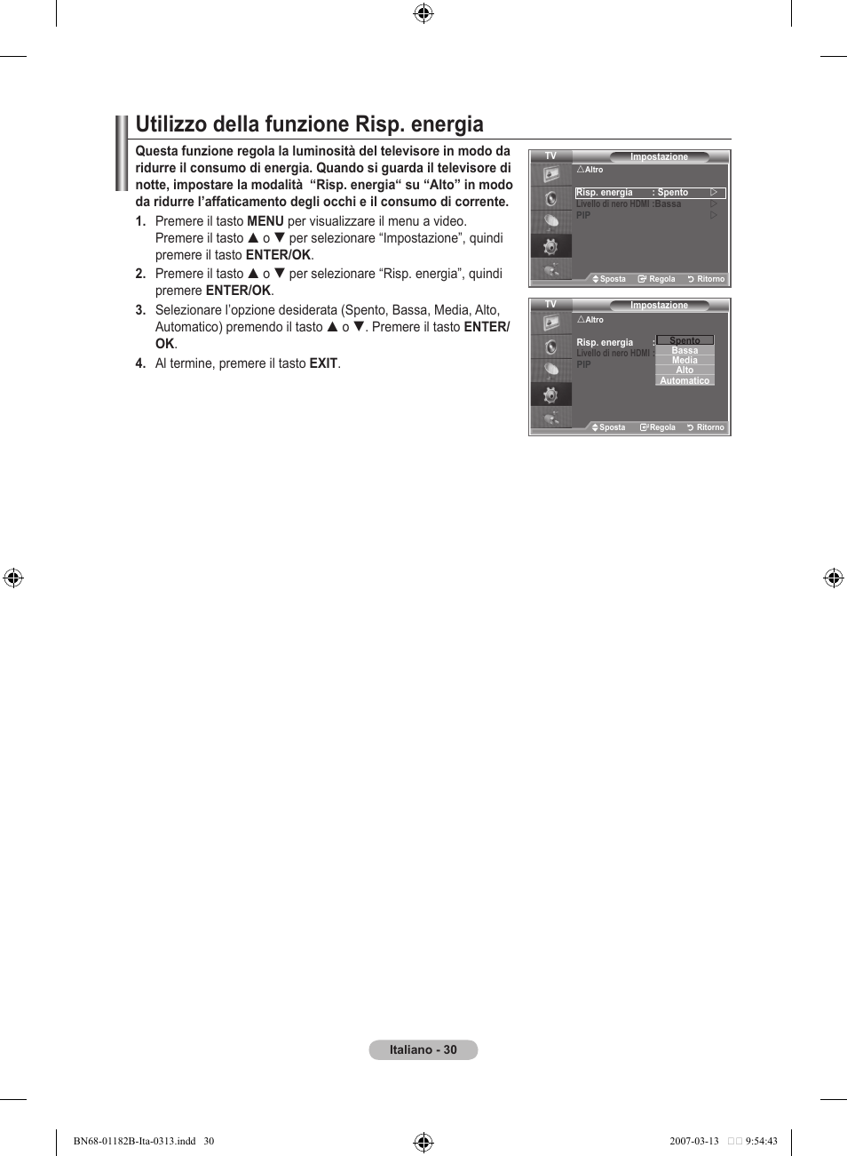 Utilizzo della funzione risp. energia | Samsung LE40S86BD User Manual | Page 264 / 466