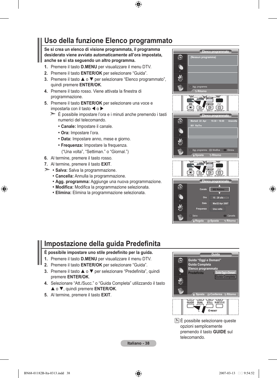 Uso della funzione elenco programmato, Impostazione della guida predefinita | Samsung LE40S86BD User Manual | Page 272 / 466