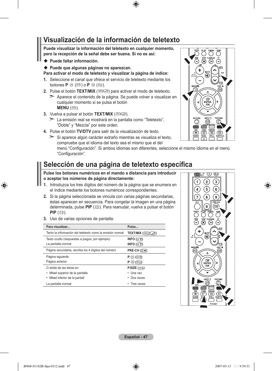 Visualización de la información de teletexto, Selección de una página de teletexto específica | Samsung LE40S86BD User Manual | Page 339 / 466