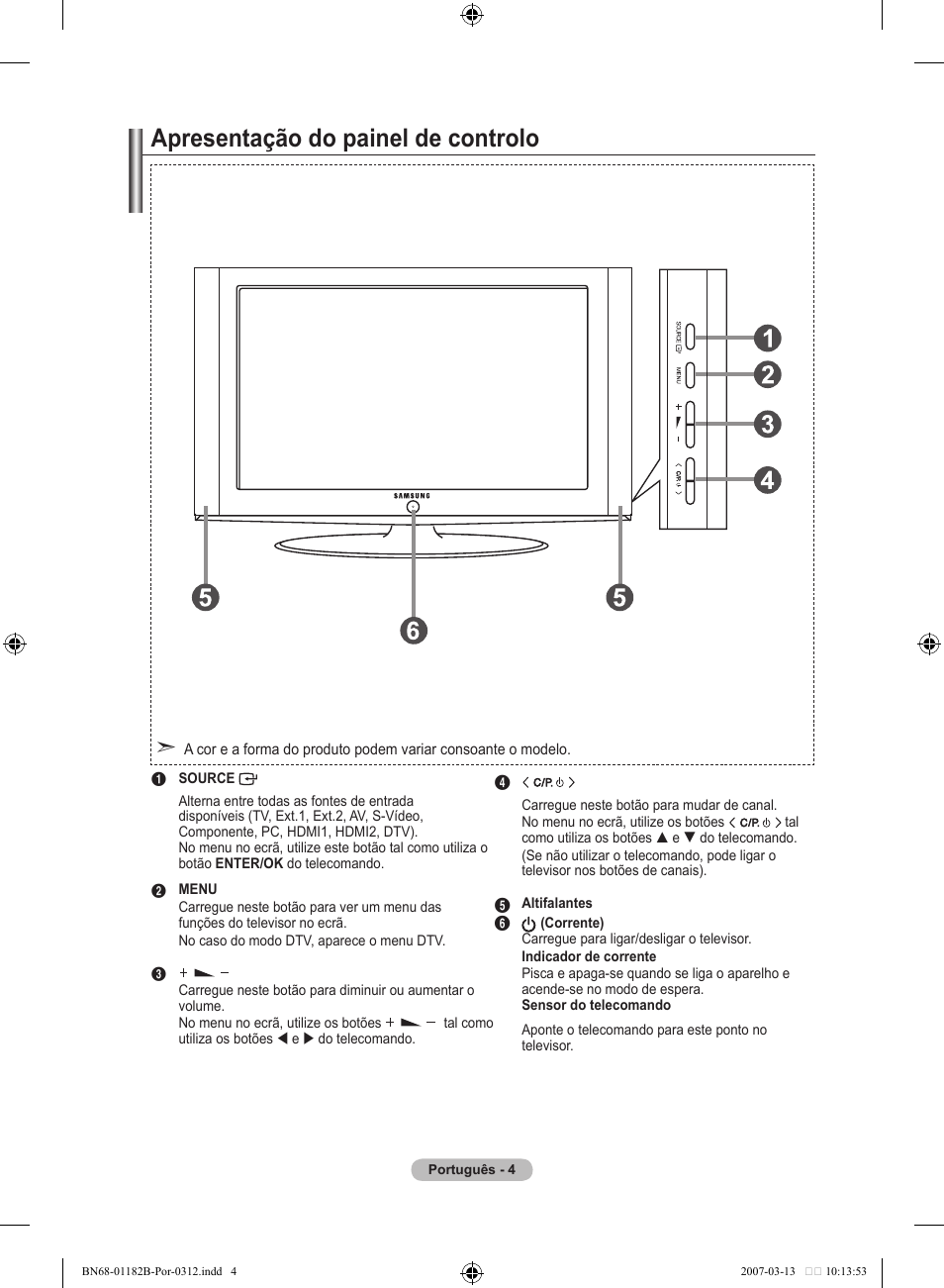 Apresentação do painel de controlo | Samsung LE40S86BD User Manual | Page 354 / 466