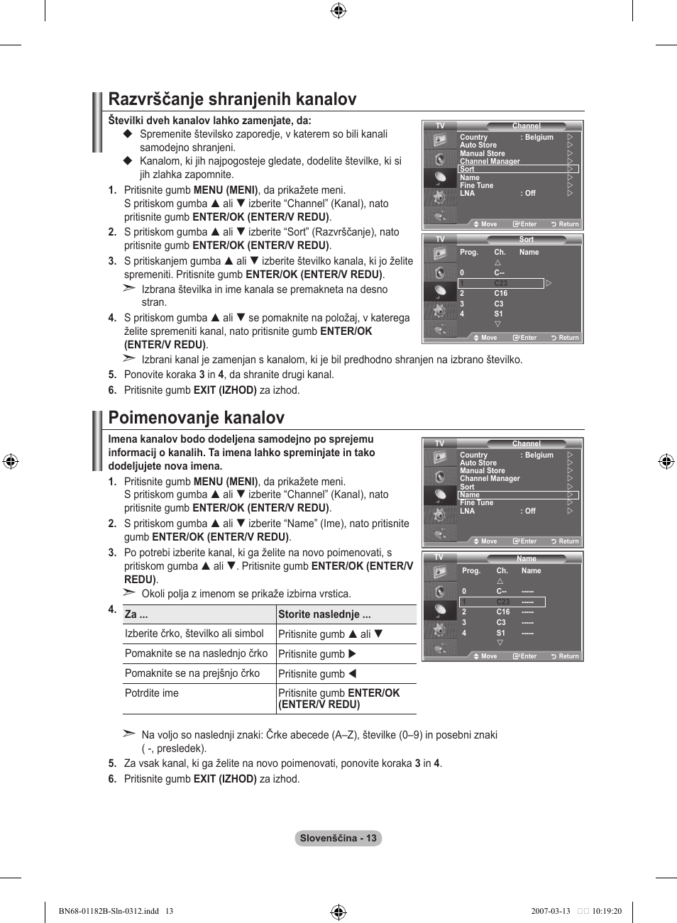 Razvrščanje shranjenih kanalov, Poimenovanje kanalov | Samsung LE40S86BD User Manual | Page 421 / 466