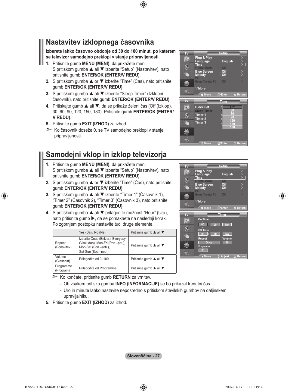 Nastavitev izklopnega časovnika, Samodejni vklop in izklop televizorja | Samsung LE40S86BD User Manual | Page 435 / 466