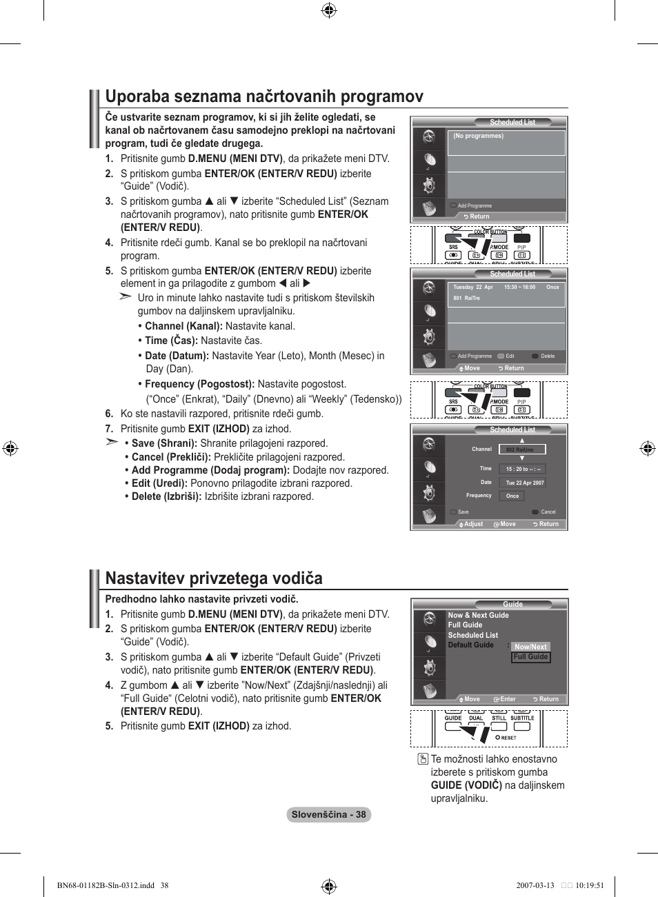 Uporaba seznama načrtovanih programov, Nastavitev privzetega vodiča | Samsung LE40S86BD User Manual | Page 446 / 466