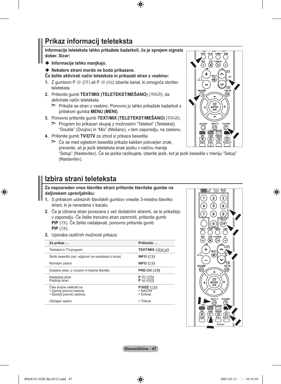 Prikaz informacij teleteksta, Izbira strani teleteksta | Samsung LE40S86BD User Manual | Page 455 / 466