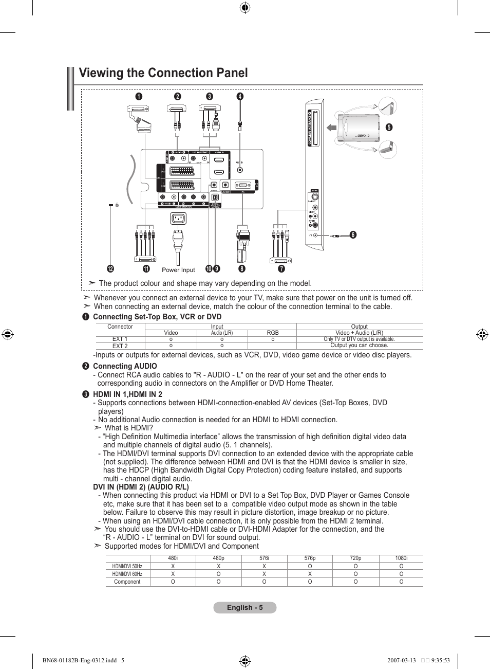Viewing the connection panel | Samsung LE40S86BD User Manual | Page 7 / 466