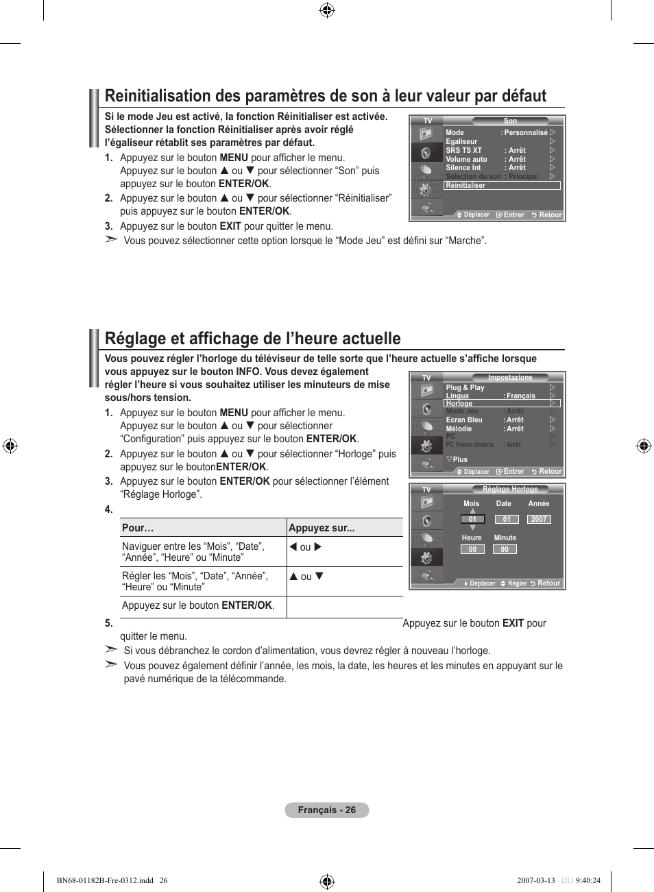Réglage et affichage de l’heure actuelle | Samsung LE40S86BD User Manual | Page 86 / 466