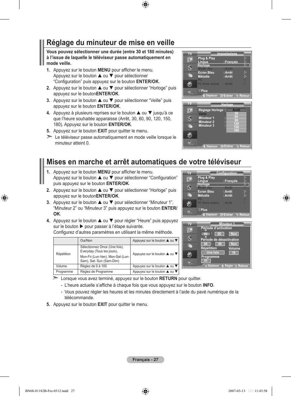 Réglage du minuteur de mise en veille | Samsung LE40S86BD User Manual | Page 87 / 466