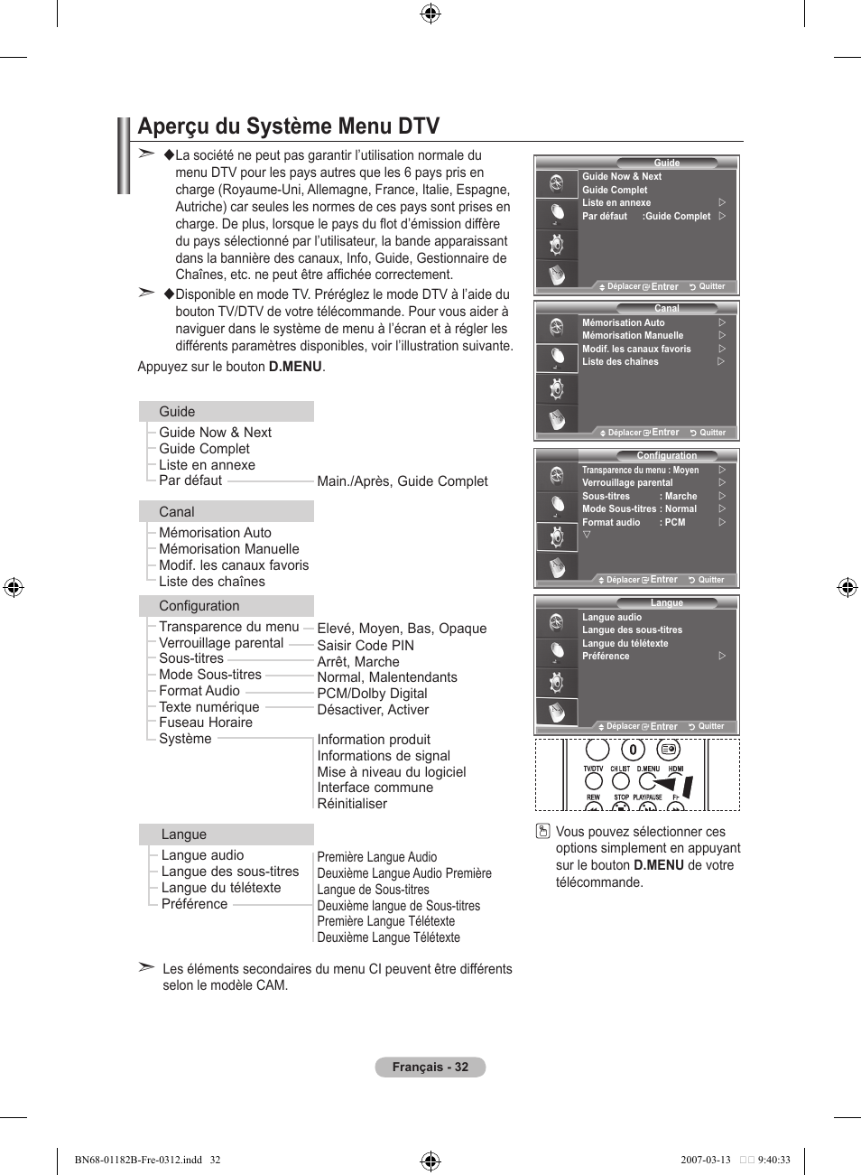 Aperçu du système menu dtv | Samsung LE40S86BD User Manual | Page 92 / 466