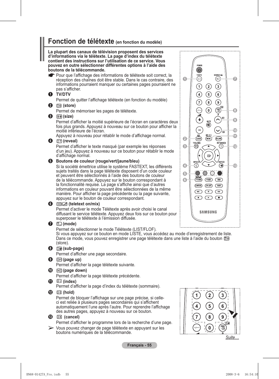 Fonction de télétexte | Samsung PS50A557S3F User Manual | Page 117 / 495