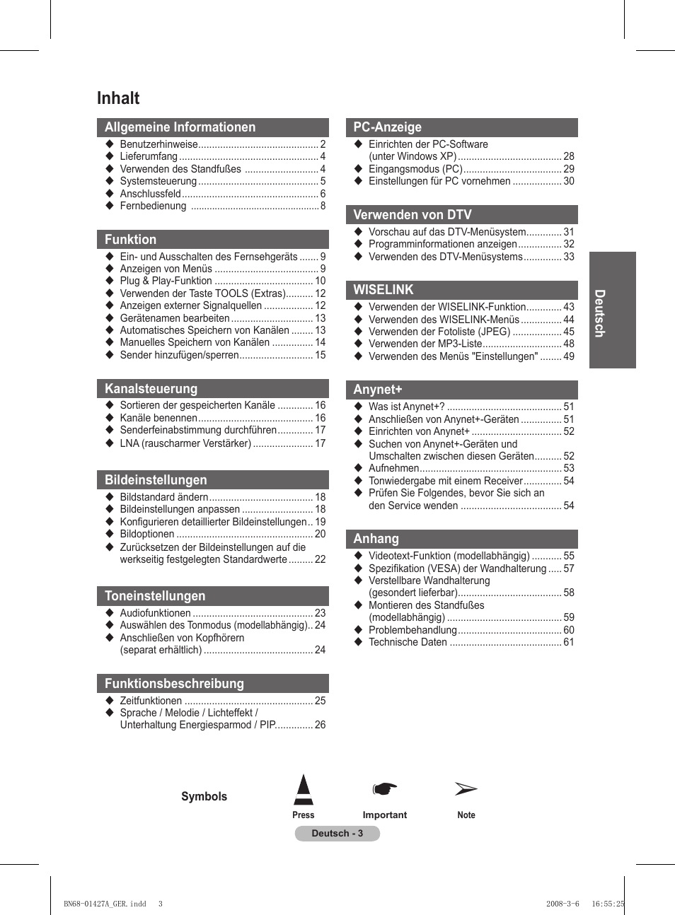 Inhalt | Samsung PS50A557S3F User Manual | Page 127 / 495