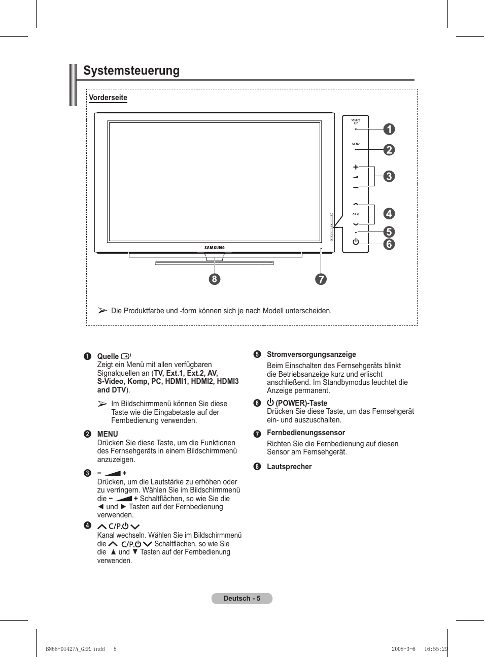 Systemsteuerung | Samsung PS50A557S3F User Manual | Page 129 / 495