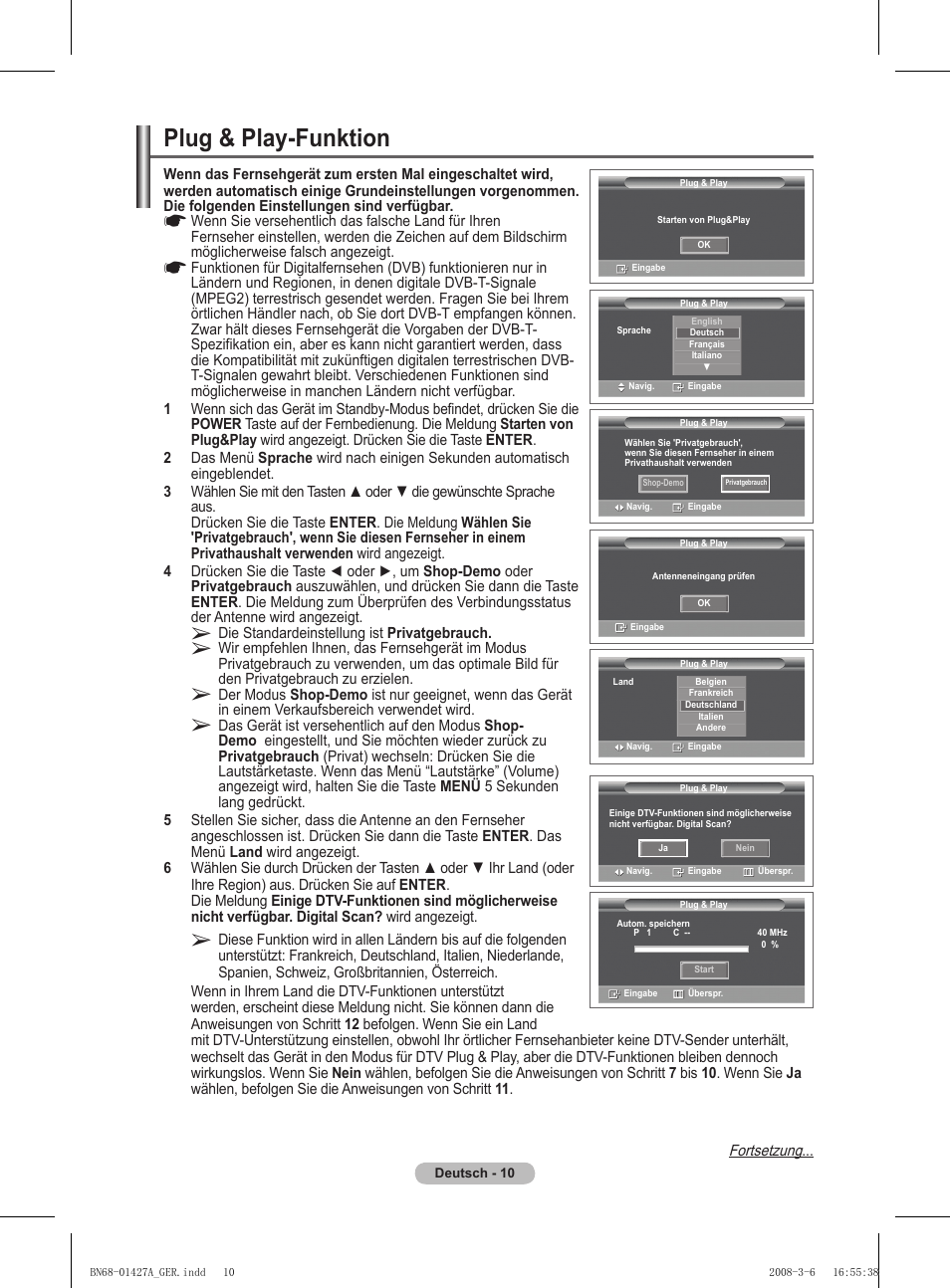 Plug & play-funktion | Samsung PS50A557S3F User Manual | Page 134 / 495