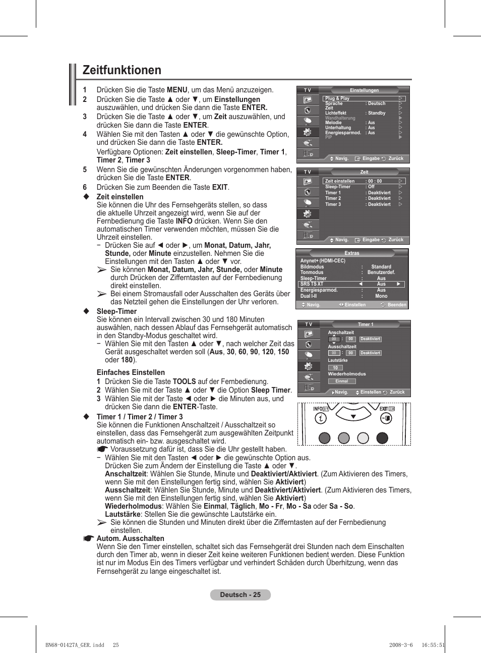 Zeitfunktionen | Samsung PS50A557S3F User Manual | Page 149 / 495