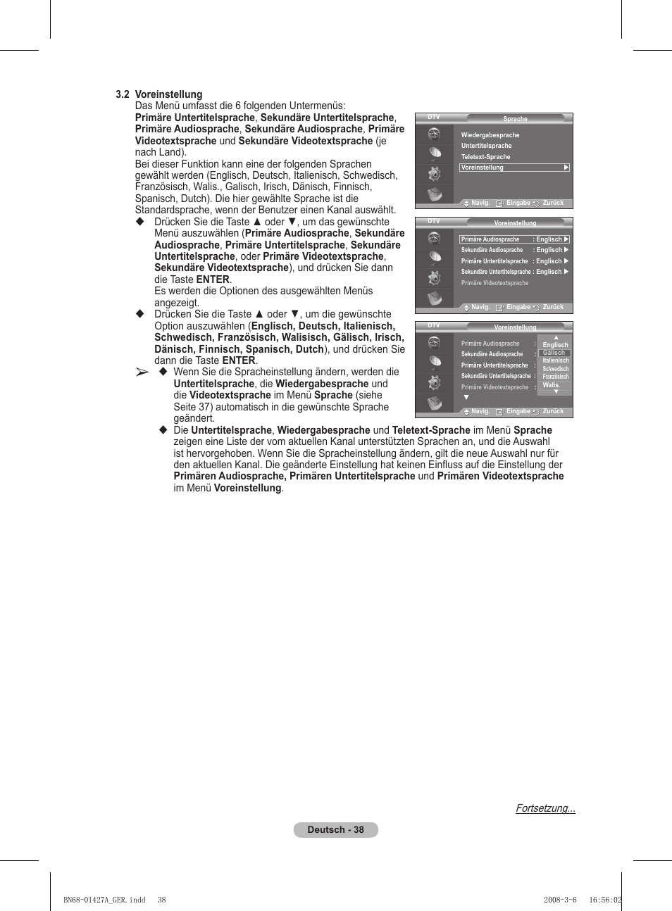 Fortsetzung | Samsung PS50A557S3F User Manual | Page 162 / 495