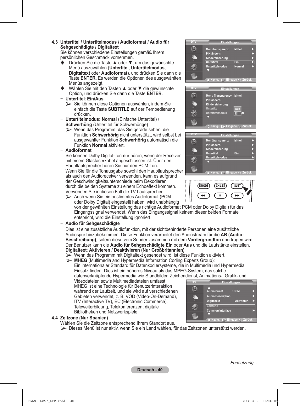 Fortsetzung | Samsung PS50A557S3F User Manual | Page 164 / 495