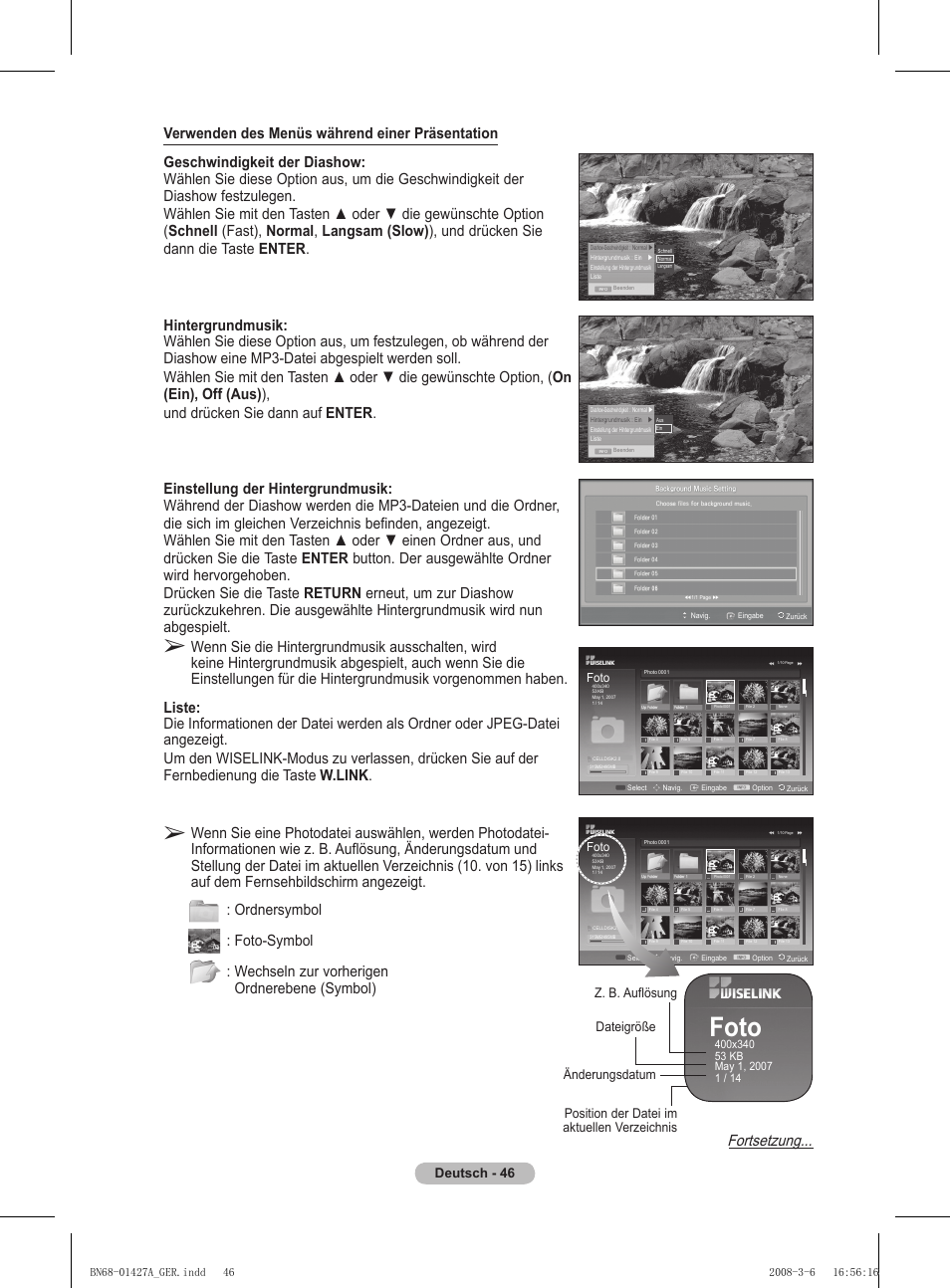 Foto, Fortsetzung | Samsung PS50A557S3F User Manual | Page 170 / 495