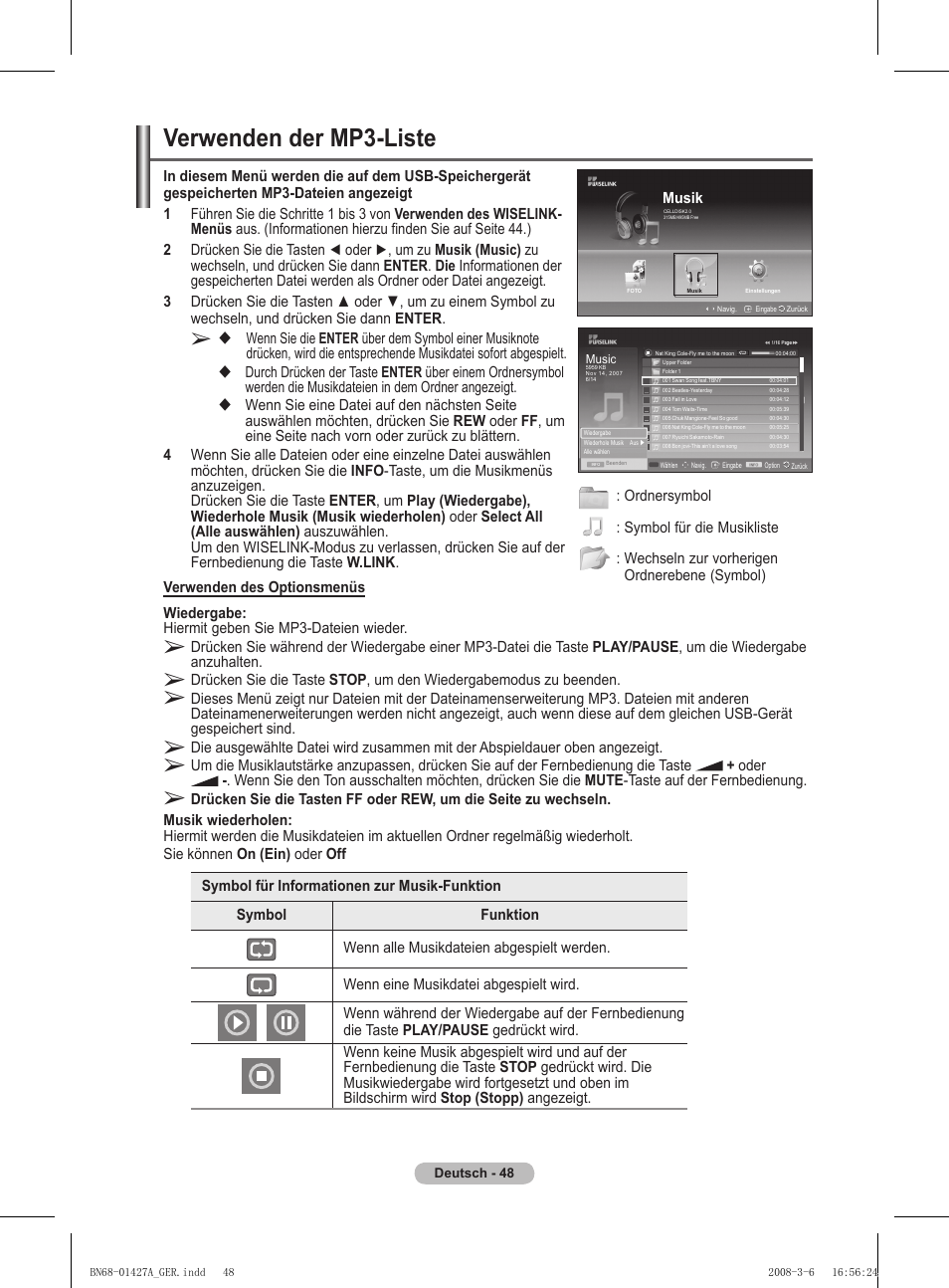 Verwenden der mp-liste | Samsung PS50A557S3F User Manual | Page 172 / 495