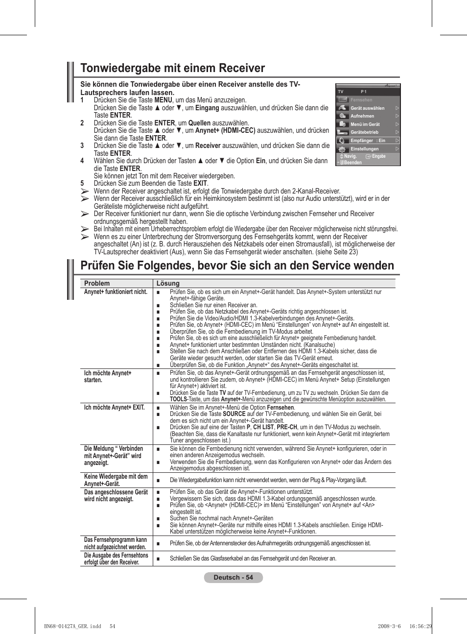 Tonwiedergabe mit einem receiver | Samsung PS50A557S3F User Manual | Page 178 / 495