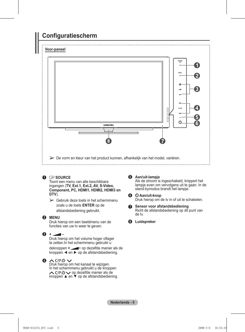 Configuratiescherm | Samsung PS50A557S3F User Manual | Page 191 / 495