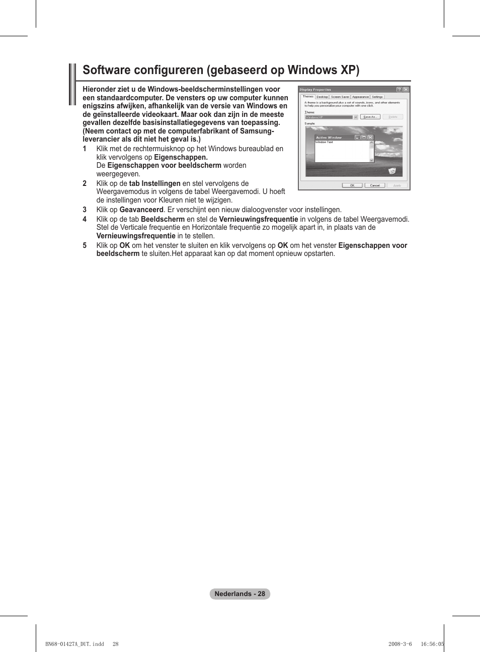 Software configureren (gebaseerd op windows xp) | Samsung PS50A557S3F User Manual | Page 214 / 495