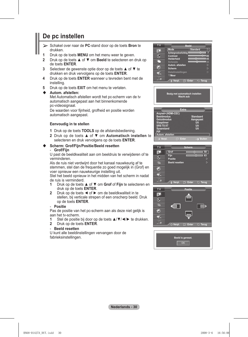 De pc instellen | Samsung PS50A557S3F User Manual | Page 216 / 495