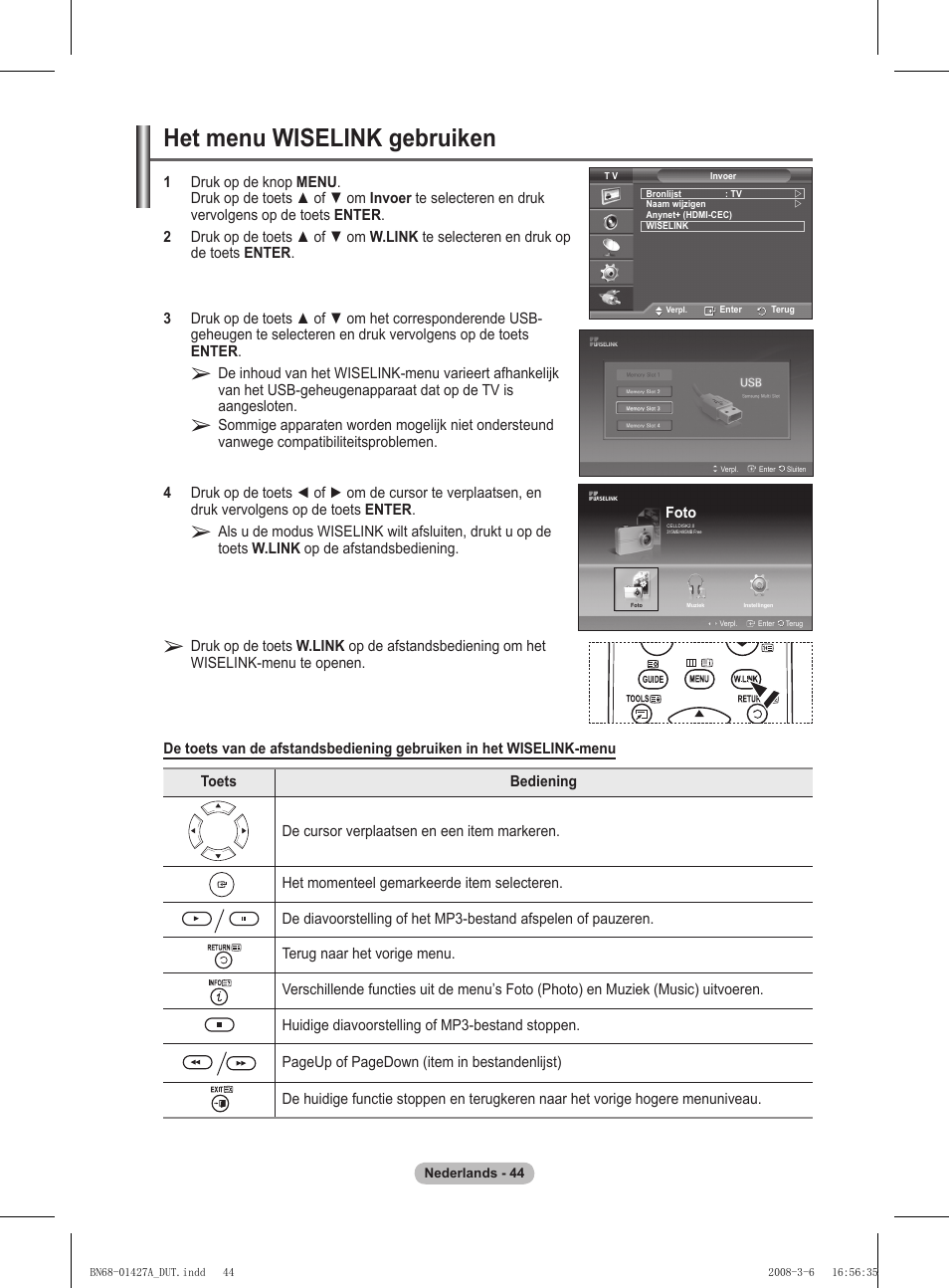 Het menu wiselink gebruiken | Samsung PS50A557S3F User Manual | Page 230 / 495