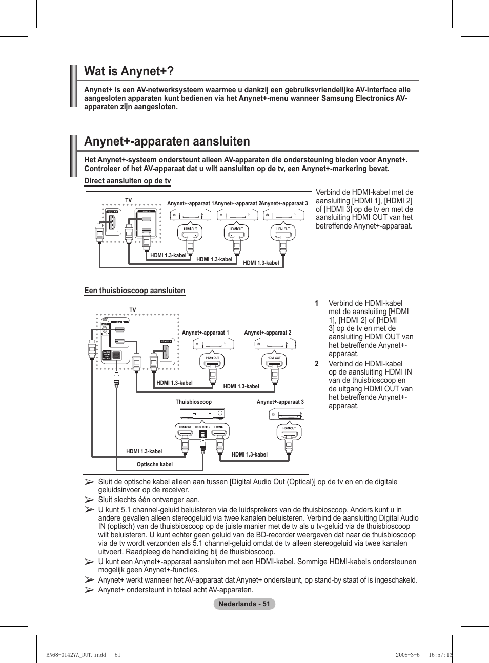 Anynet+-apparaten aansluiten, Wat is anynet | Samsung PS50A557S3F User Manual | Page 237 / 495