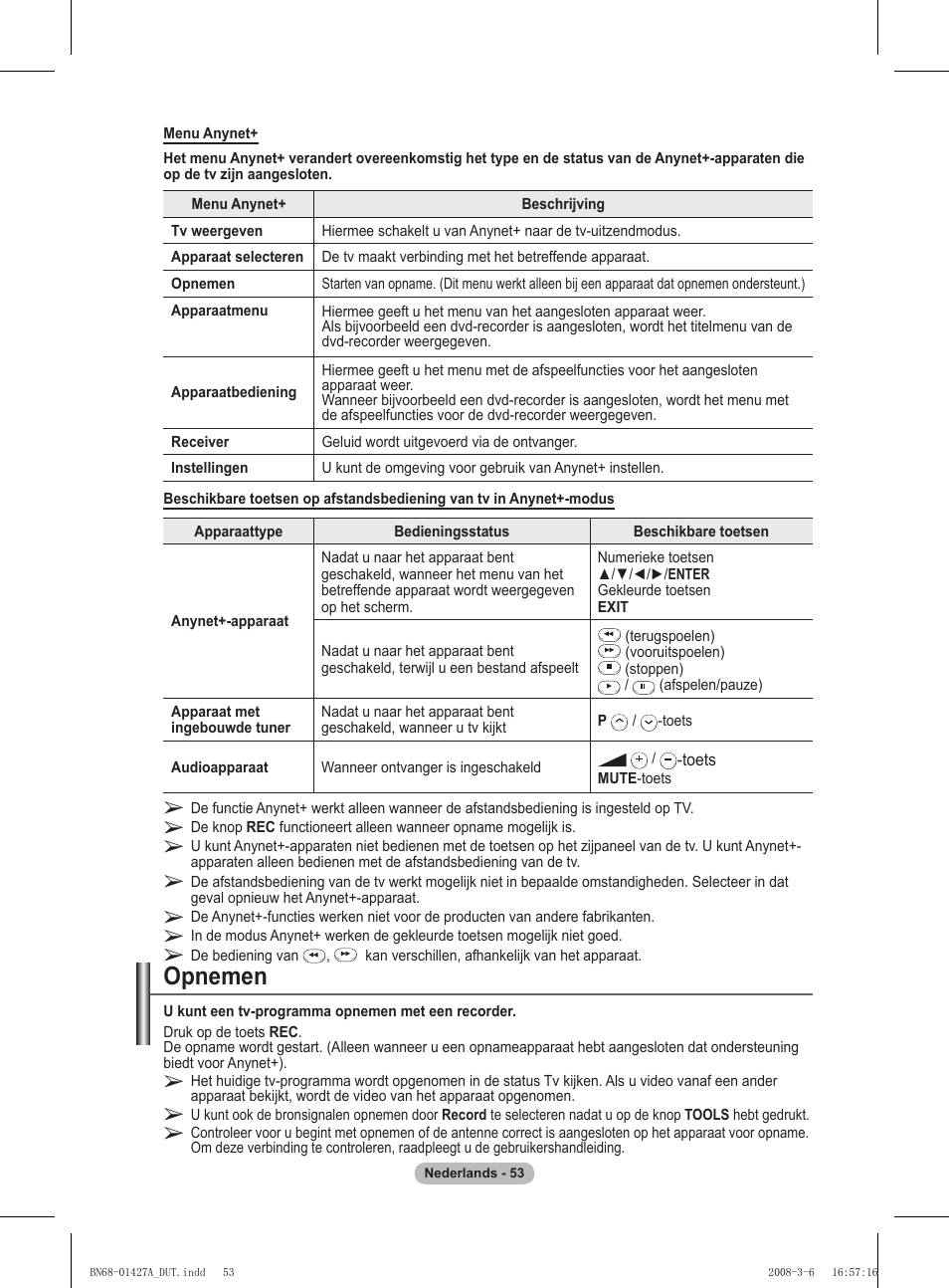 Opnemen | Samsung PS50A557S3F User Manual | Page 239 / 495