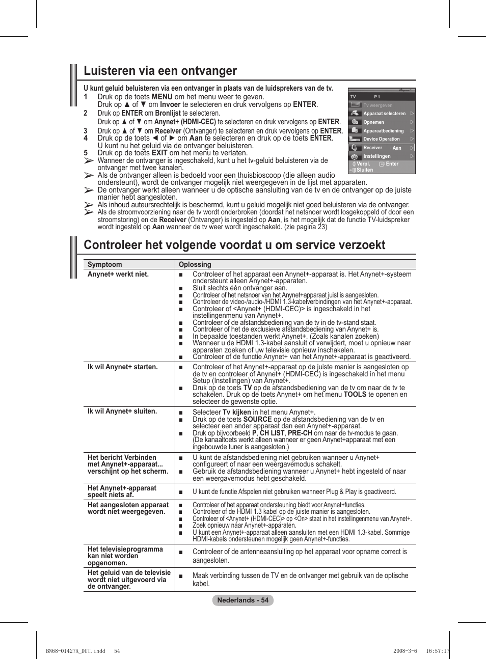 Luisteren via een ontvanger | Samsung PS50A557S3F User Manual | Page 240 / 495